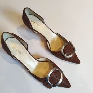 Prada Brown Suede Leather Kitten Heels